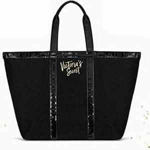 Victoria's Secret Black Canvas and Sequin Tote Brand NEW!